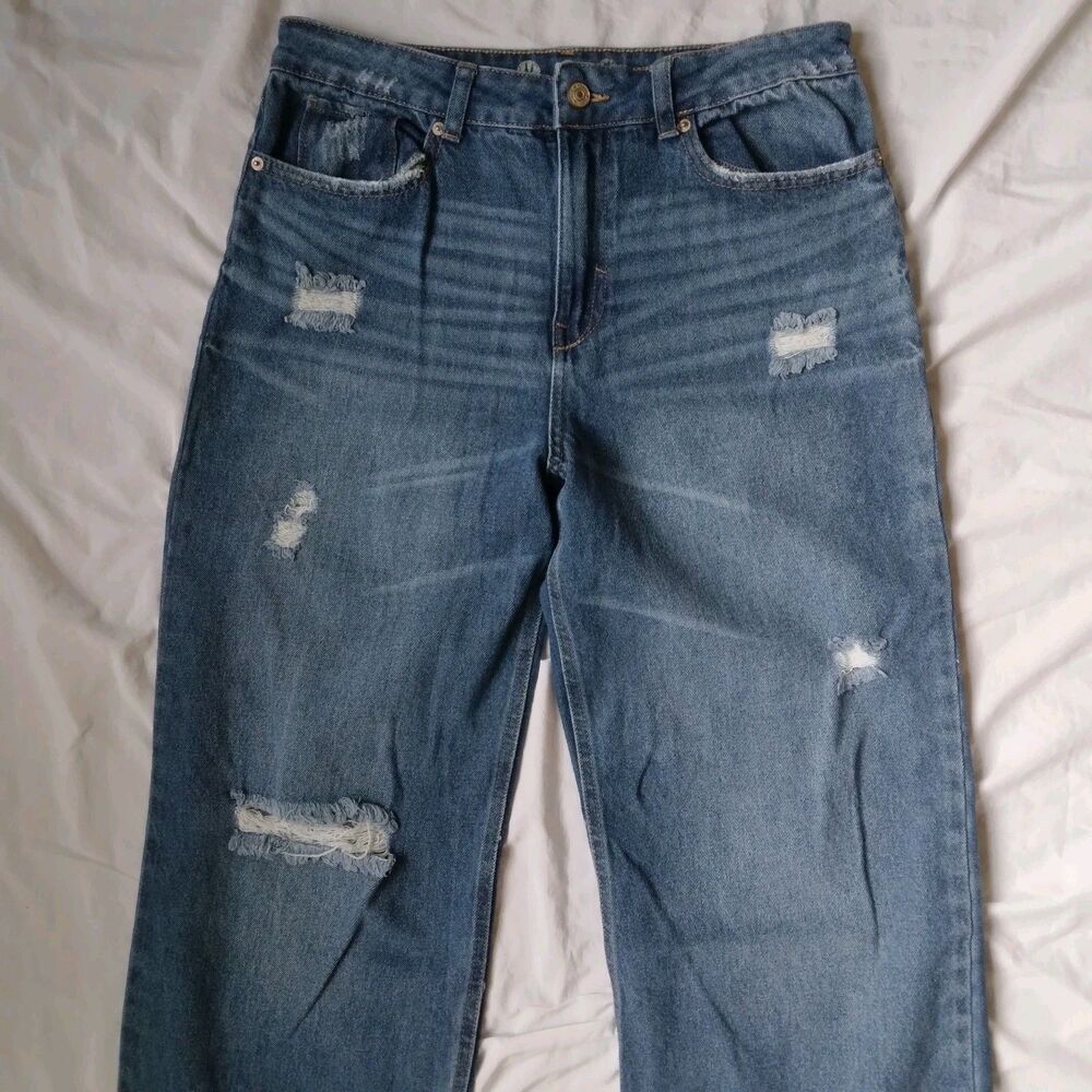Peace Love Eco By Rewash Super High Rise Distressed Jeans Straight Size 11/30 - Picture 2 of 9